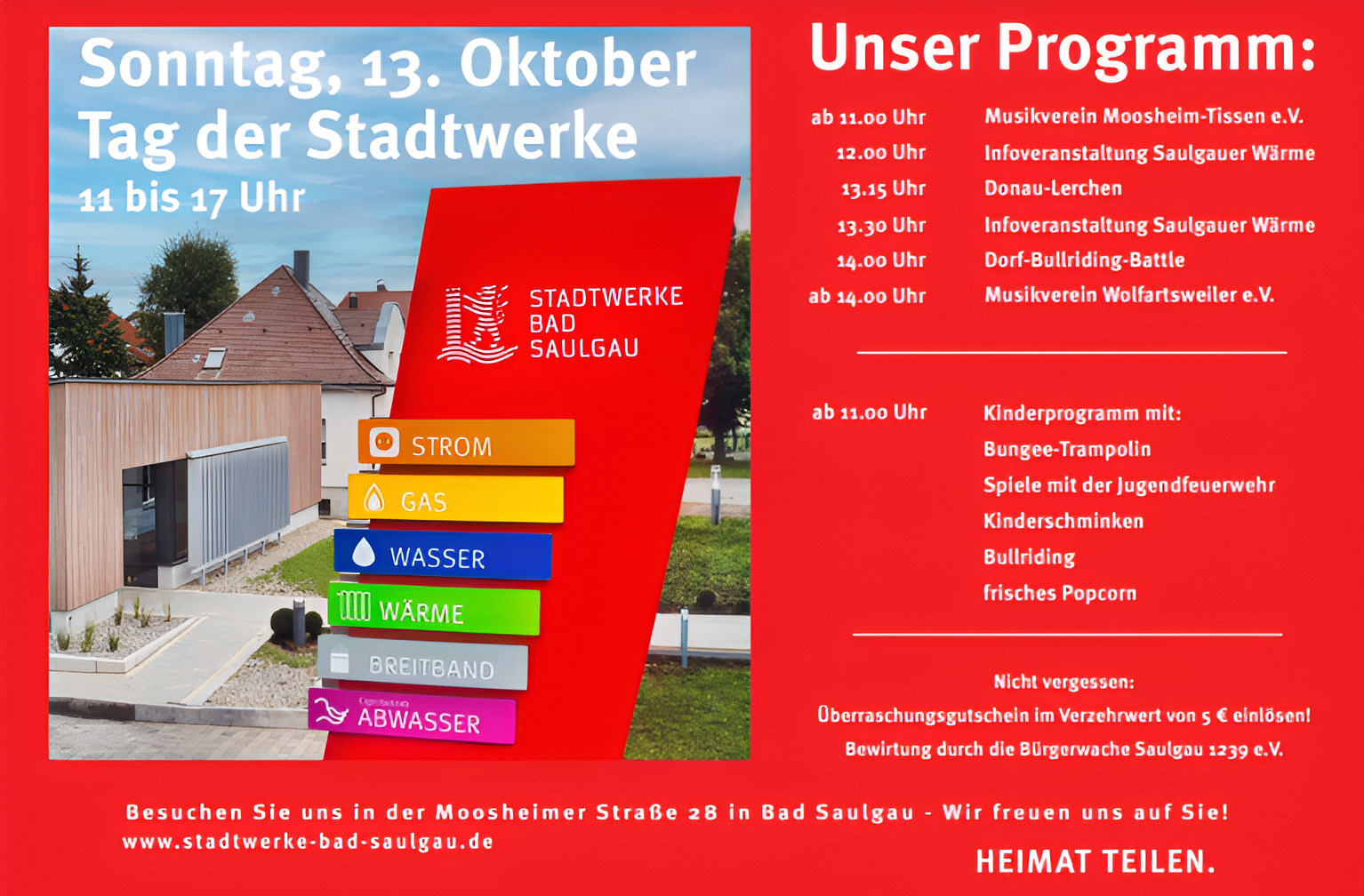 Programm des Tag der Stadtwerke Programm des Tag der Stadtwerke, Details finden Sie bei den Stadtwerken